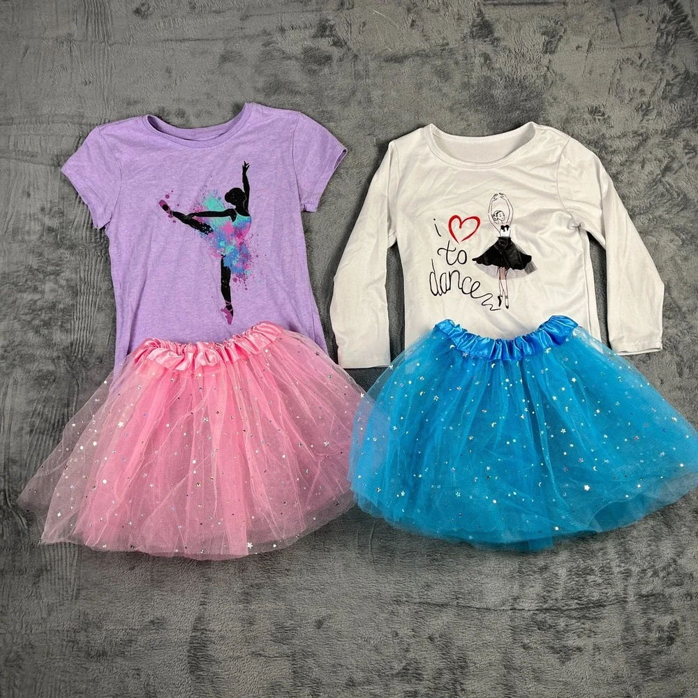 The Childrens Place Girls Top Tulle Tutu Skirt Set 4pc Lot Small Multicolor